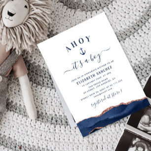 blue agate nautical sea baby shower invitation