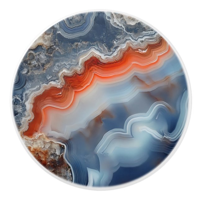Blue Agate Pattern Ceramic Knob (Front)
