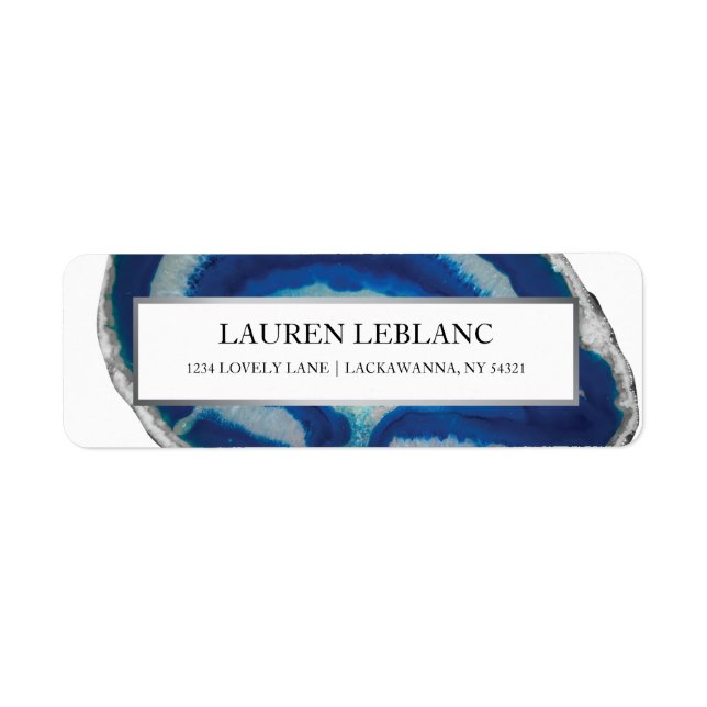 Blue Agate Silver Border Return Address Label (Front)