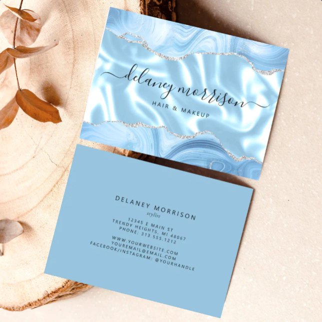 Blue Agate Silver Glitter Luxury Business Card (Creator Uploaded)