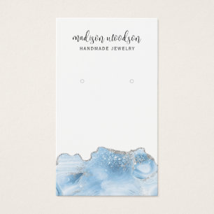 Blue Agate Silver Script Earring Display Card
