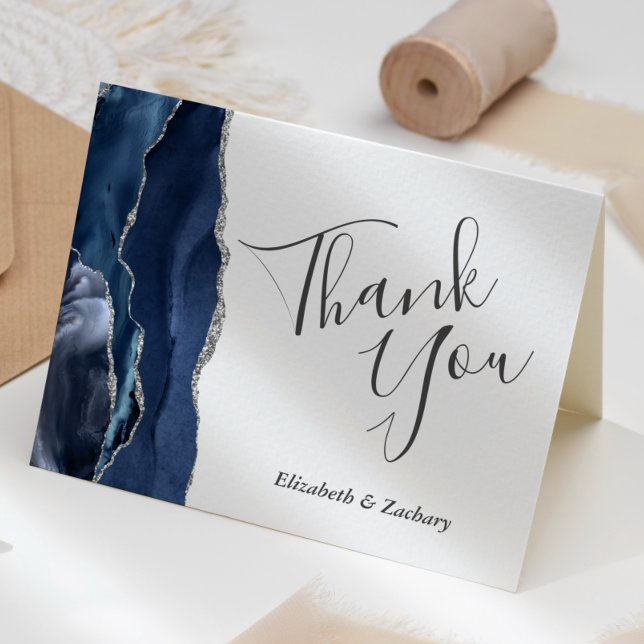 Blue Agate Silver Wedding Thank You Card (Creator Uploaded)