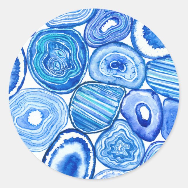 Blue agate slices classic round sticker (Front)