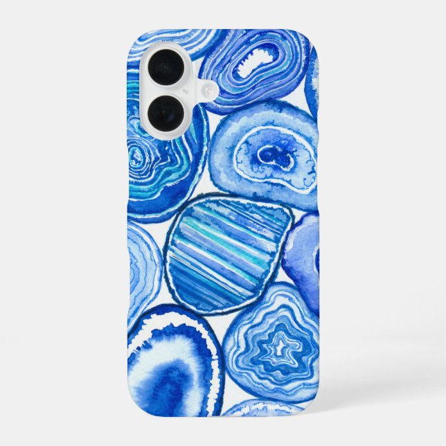 Blue agate slices iPhone 16 case (Back)