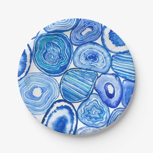 Blue agate slices paper plate (Front)