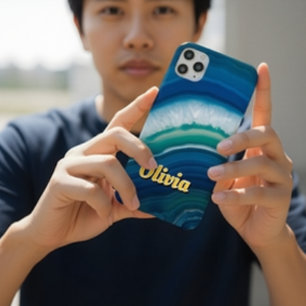 Blue Agate & Teal Geode Luxury Personalized iPhone 11 Case