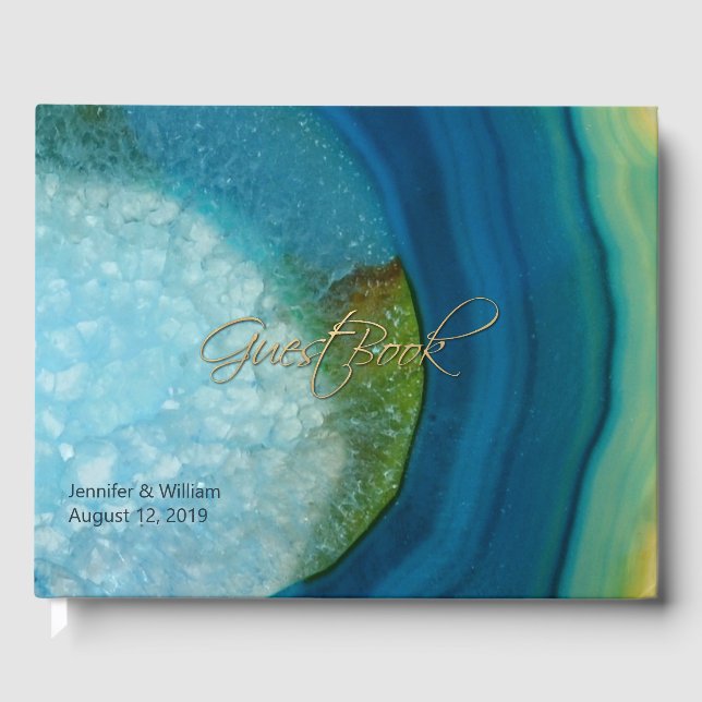 Blue Agate Wedding Guest Book (Front)