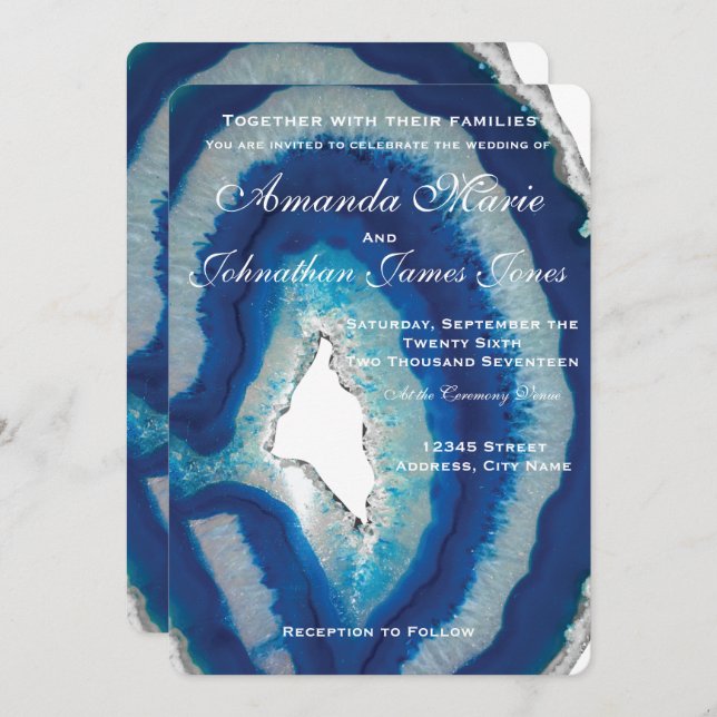 Blue Agate Wedding Invitation (Front/Back)