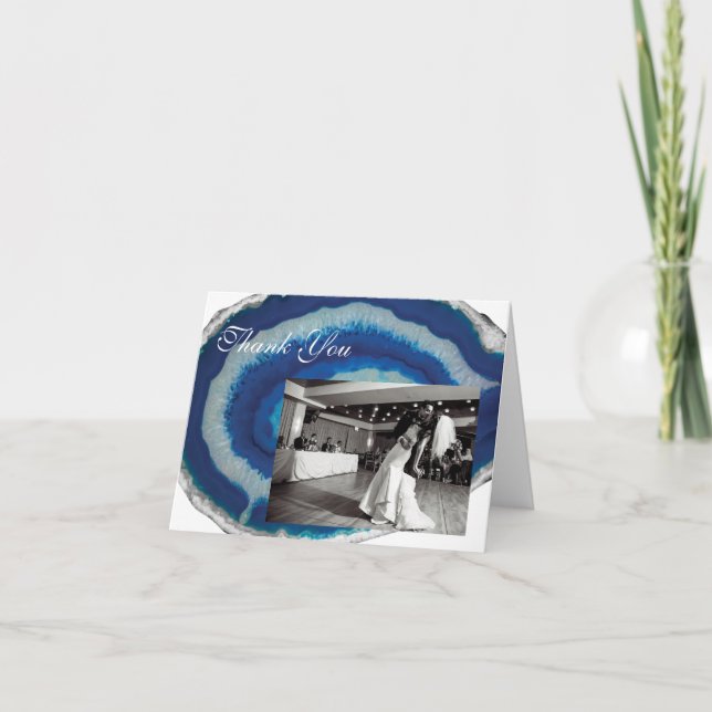 Blue Agate Wedding Thank You Card (Front)