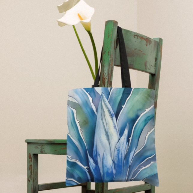 Blue Agave Custom Name or Text Tote Bag (The Blue Agave tote bag features complimentary shades of blue and green.)