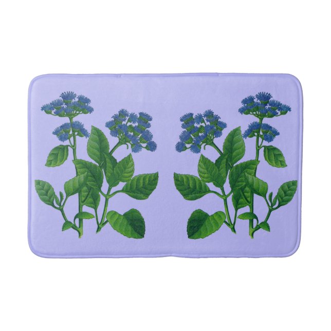 blue ageratum floral print bath mat (Front)