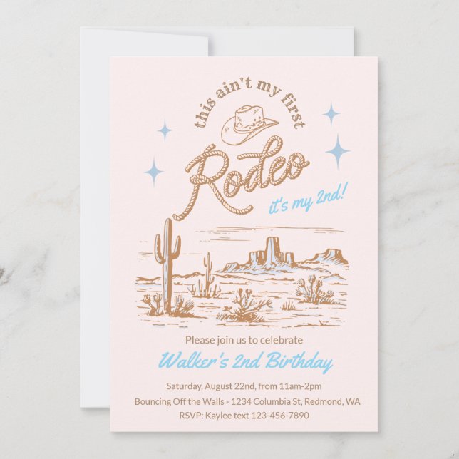 Blue Ain't My First Rodeo Birthday Invite (Front)
