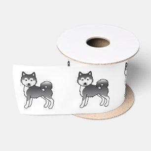 Blue Alaskan Malamute Cute Cartoon Dog Satin Ribbon