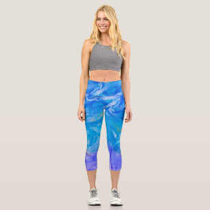 Blue alcohol ink art capri leggings