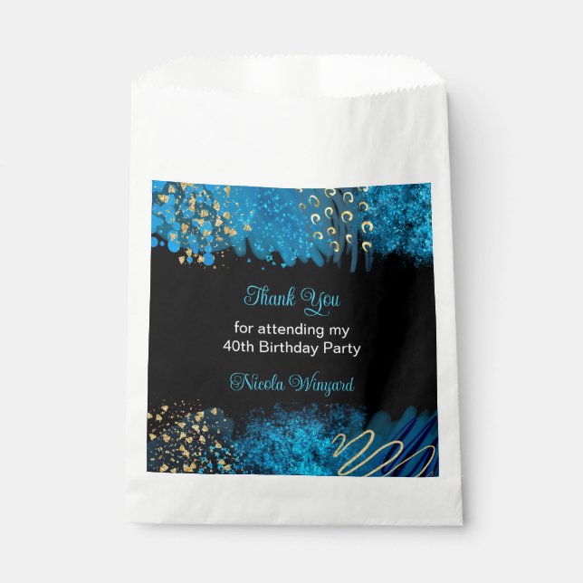 Blue Alcohol Ink Birthday Party Favour Bag (Front)