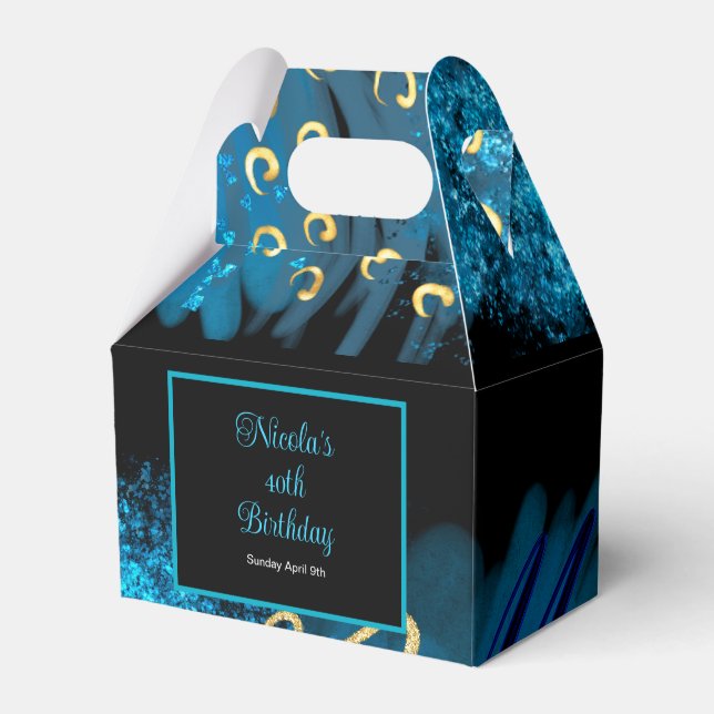 Blue Alcohol Ink Birthday Party Favour Box (Front Side)