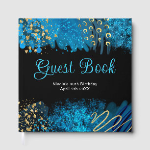 Blue Alcohol Ink Birthday Party Guest Book