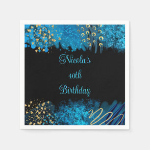 Blue Alcohol Ink Birthday Party Napkin