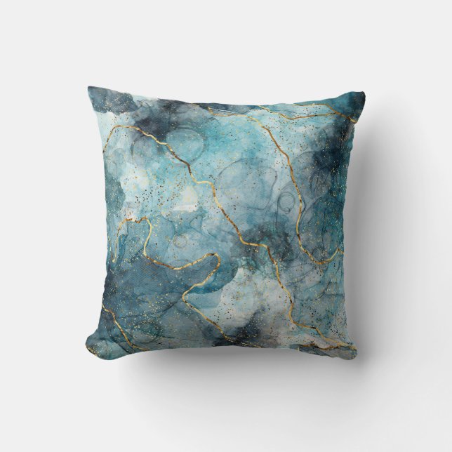 Blue alcohol ink cushion (Front)