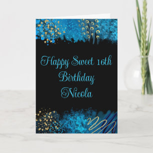 Blue Alcohol Ink Sweet 16 Card