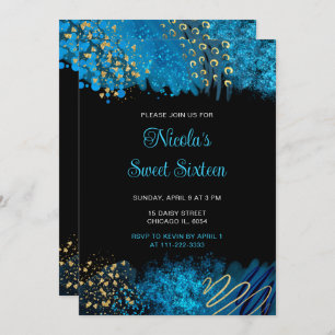 Blue Alcohol Ink Sweet Sixteen Invitation
