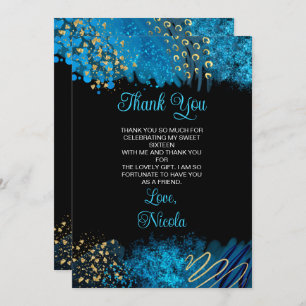 Blue Alcohol Ink Sweet Sixteen Thank You Card