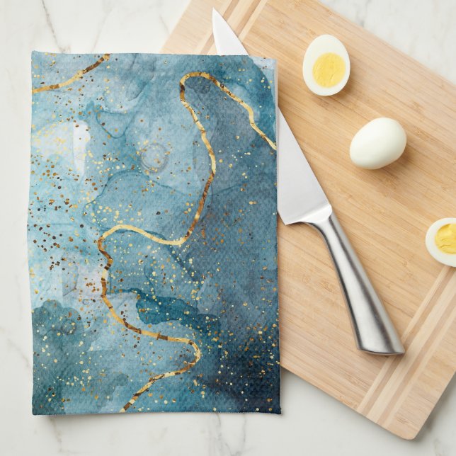 Blue alcohol ink tea towel (Quarter Fold)