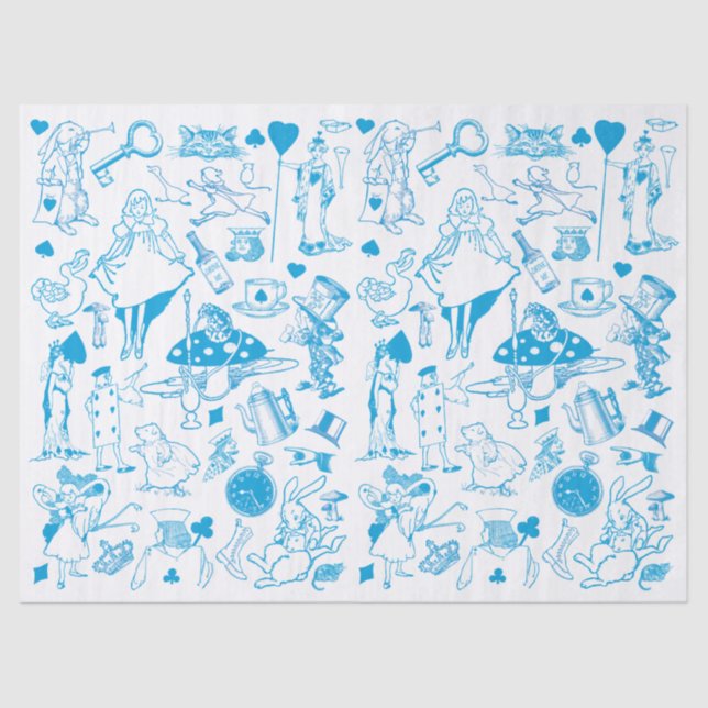 Blue Alice in Wonderland Pattern Decoupage Tissue Paper (Front)