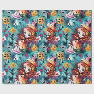 Blue Alice Tea Party Theme Wrapping Paper