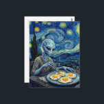 Blue Alien Eating Fried Eggs Faux Van Gogh Postcard<br><div class="desc">An alien eating some fried eggs in a faux Van Gogh  AI generated art</div>