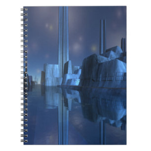Blue Alien Harbour City Spiral Notebook