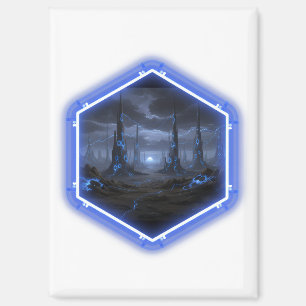 Blue Alien Landscape With Mandelbrot Magnet