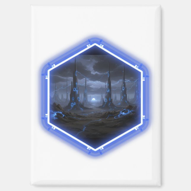 Blue Alien Landscape With Mandelbrot Magnet (Front)