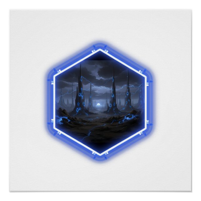 Blue Alien Landscape With Mandelbrot Poster (Front)