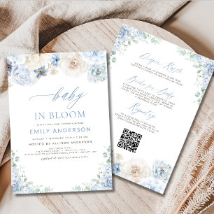 Blue All in One Boy Baby in Bloom Baby Shower  Invitation