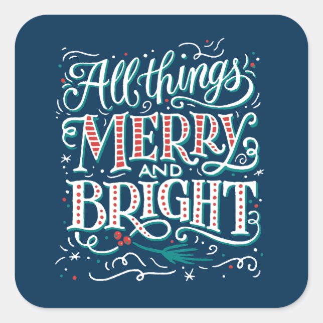 Blue All Things Merry & Bright Christmas Sticker (Front)