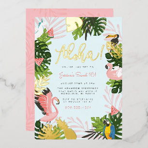 Blue   Aloha Hawaii Tropical Gold Birthday Party