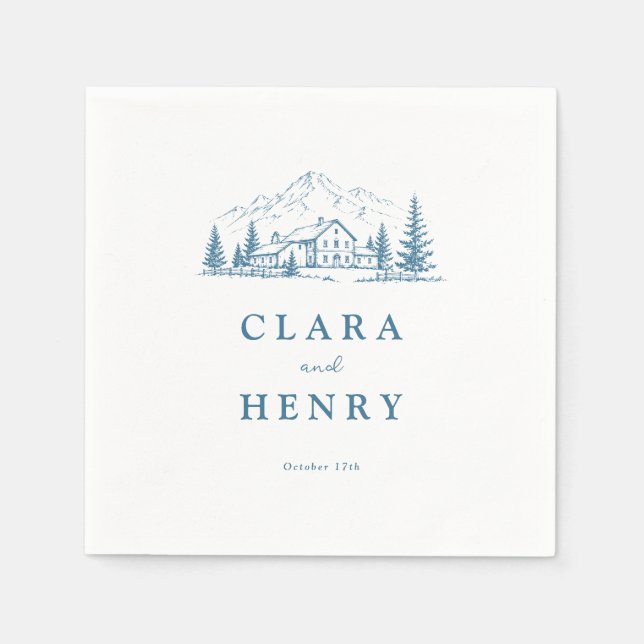 Blue Alpine Lodge Winter Wedding Napkins (Front)