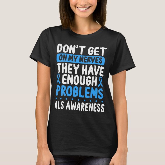 Blue ALS Ribbon Warrior Suvrivor ALS Awareness T-Shirt (Front)