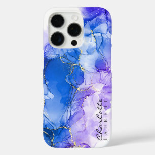 Blue Amethyst Gold Alcohol Ink Customisable  iPhone 16 Pro Case