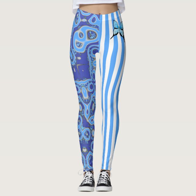 Blue Amoeba & Stripe Leggings (Front)