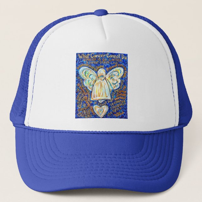 Blue &amp; Gold Cancer Angel - Large Trucker Hat (Front)