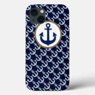 blue anchor & anchors-pattern iPhone 13 case