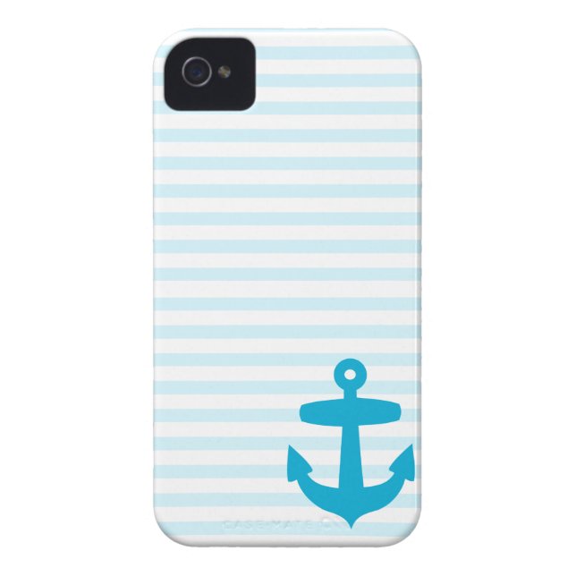 Blue Anchor and Light Blue Sailor Stripes Case-Mate iPhone Case (Back)