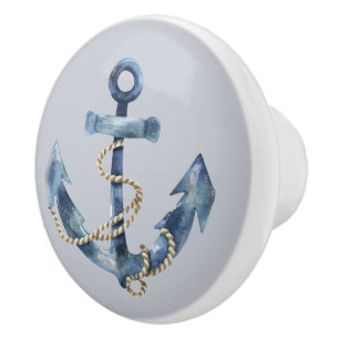Blue Anchor and Rope on Grey Ceramic Knob