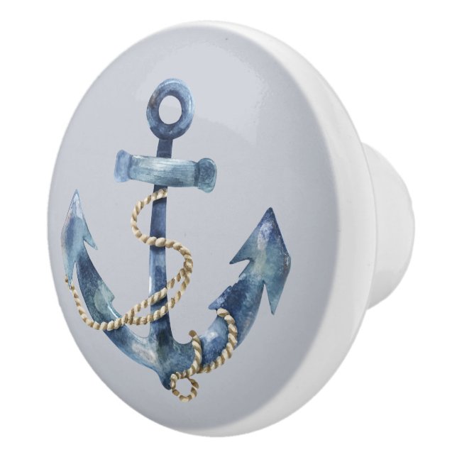 Blue Anchor and Rope on Grey Ceramic Knob (Right)