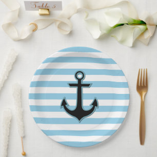 Blue Anchor, Boat Anchor, Ship Anchor, Stripes Paper Plate
