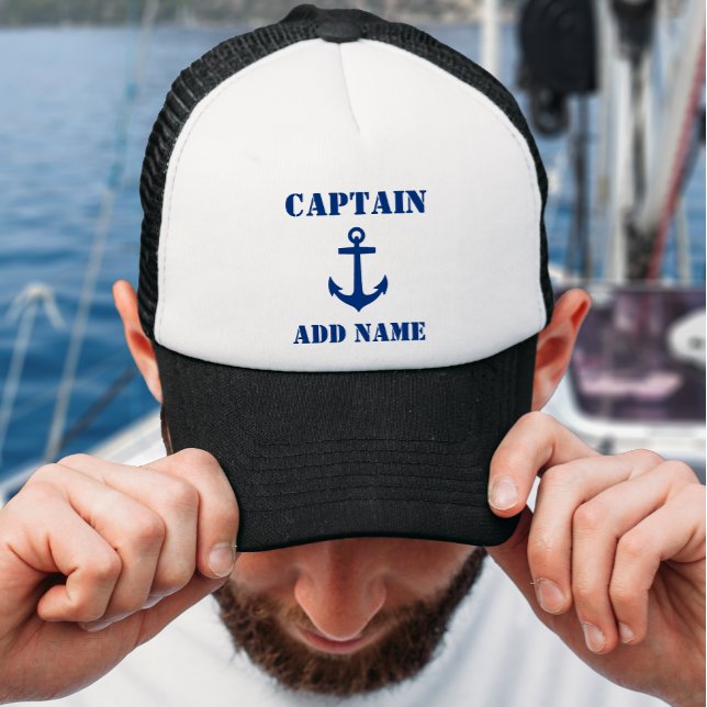 Blue Anchor Captain Add Name or Boat Name Trucker Hat (Your Name or Boat Name. Several colors to choose from.
)