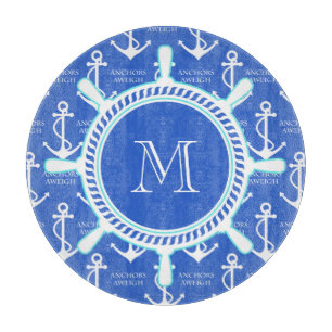 Blue Anchor Coastal Nautical Monogram Cutting Board