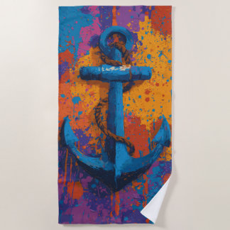Blue Anchor Graffiti Street Art Illustration Beach Towel